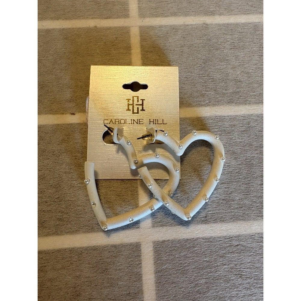 Caroline‎ Hill White $ Pearl Heart Earrings Pierced NEW